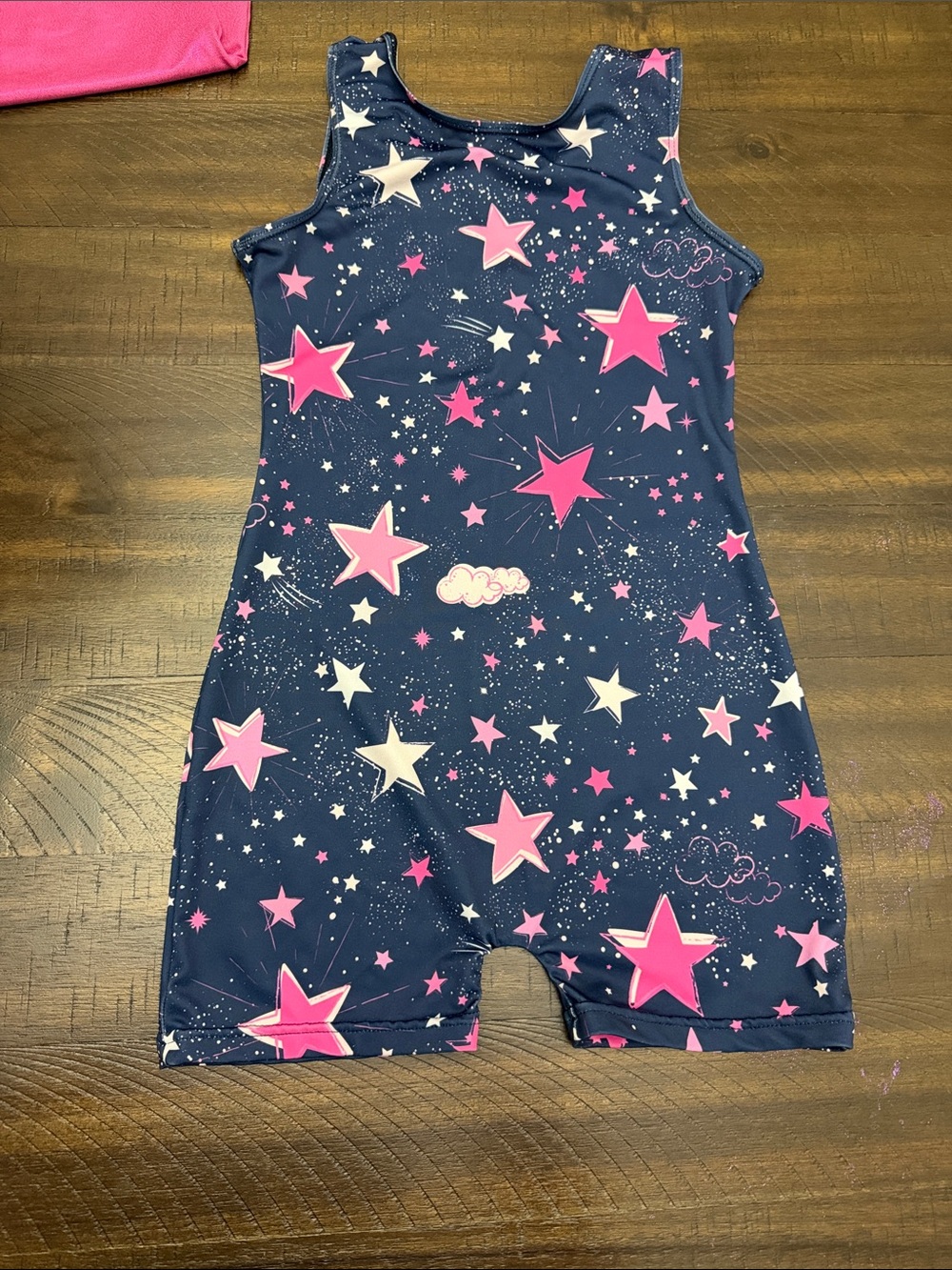 Girls Navy Star Print One-Piece Leotard - Pink & White Stars